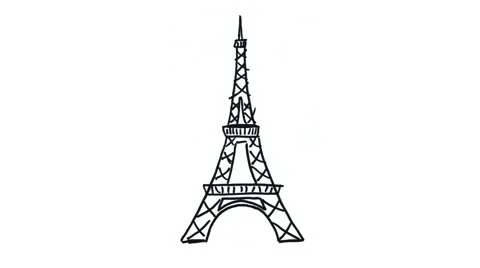 Drawn Eiffel Tower on a white background Stock Footage 68982657