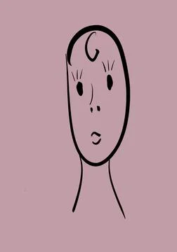 Drawn face of a child on pink background, illustration Stock Illustration