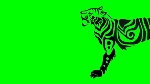 A drawn figure of a tiger or leopard in tattoo art style that is animated and Stock Footage 285959687
