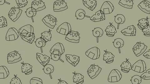 Drawn food pattern on a light green background. Stock Illustration