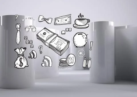 Drawn graphics on abstract grey background Illustrazione stock