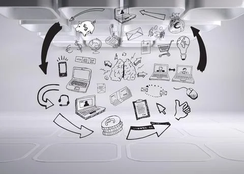 Drawn graphics on grey abstract background 스톡 일러스트