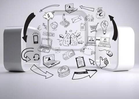 Drawn graphics on grey abstract background Stock Photos