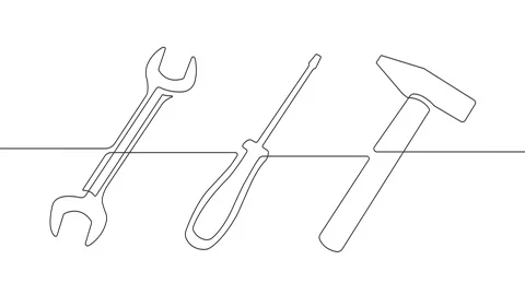 Drawn hammer, screwdriver, wrench.Locksmith tool for work. Video stock 248310216