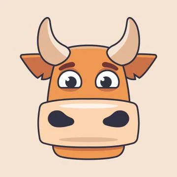 Drawn head of cute cow in flat style. Stock Illustration