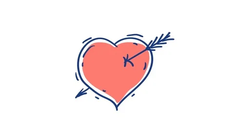 Drawn Heart Pierced Arrow and Explodes Stock Footage 79596807