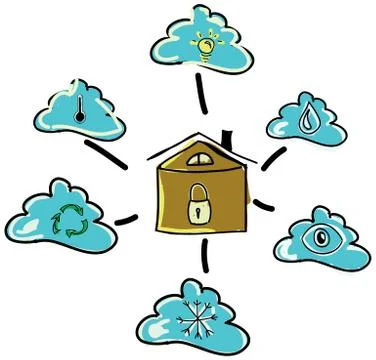 Drawn house with clouds. Vector illustration Stock Illustration