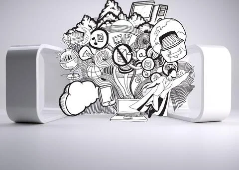 Drawn illustration on grey abstract background イラスト素材
