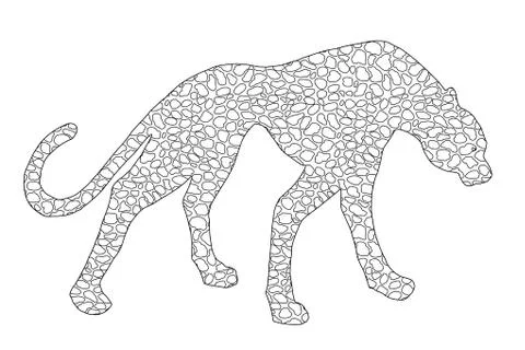 Drawn jaguar, leopard, wild cat, panther doodle outline silhouette 스톡 일러스트