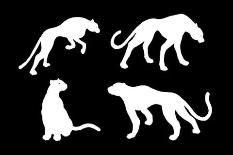 Drawn jaguar, leopard, wild cat, panther silhouettes 스톡 일러스트