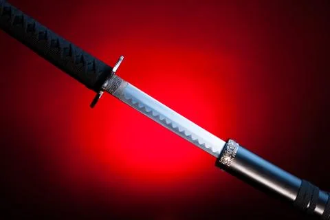 Drawn katana on red background Stock Photos