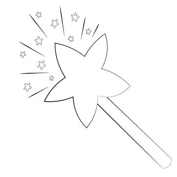 Drawn magic wand and star in black and white Stock Illustration