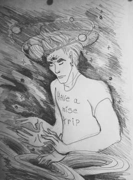 Drawn man, space, esoteric Stock Photos