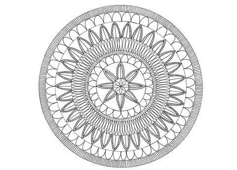 A drawn mandala pattern on white background ready for coloring Stock Illustration