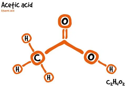 Drawn molecule and formula of Acetic acid Stock Illustration