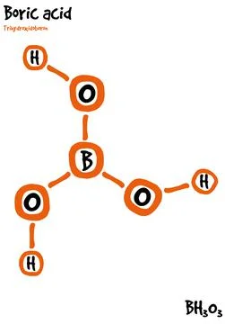 Drawn molecule and formula of Boric acid Stock Illustration