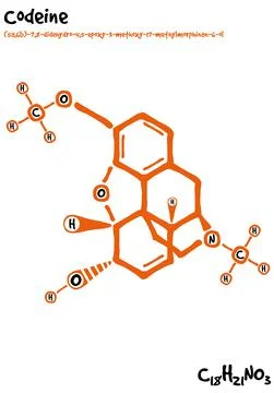 Drawn molecule and formula of Codeine Stock Illustration