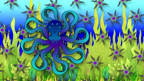 Drawn octopus rotates its tentacles to the sides Stock Footage 131038515
