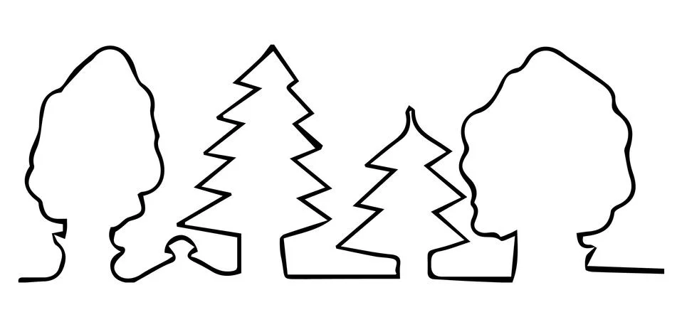 Drawn with one line trees in forest Stock Illustration