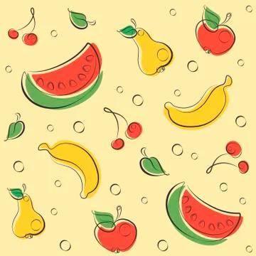 Drawn Outline Fruit Pattern Stock Illustration