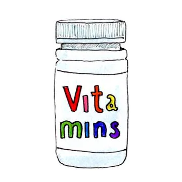 Drawn plastic jar with vitamins Stock Illustration