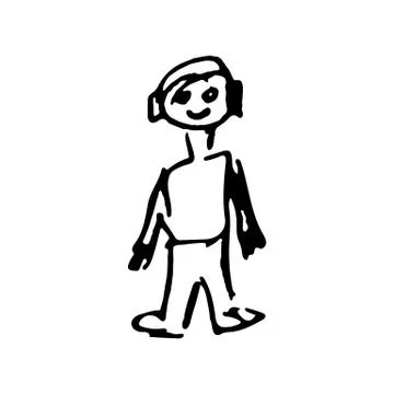 Drawn schematic isolated boy in the headphones Stock Illustration