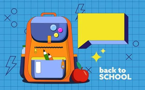 Drawn school backpack and pencils in Stylist 90s Stock Illustration