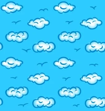 Drawn seamless pattern with clouds and birds 스톡 일러스트