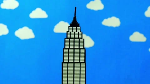 Drawn skyscraper with clouds Stock Footage 68375139