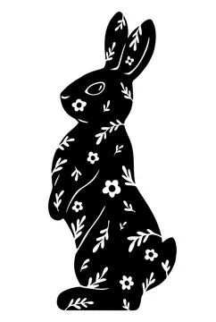 A drawn standing flower bunny. Vector graphics illustration. Stock Illustration