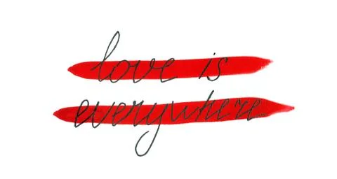 Drawn text Love is everywhere on red strock. Isolated on a white background Stock Illustration