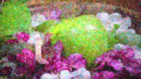 Drawn video -apple and apple-tree flower from the moving color points and spots Stock Footage 87138197