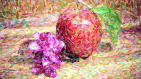 Drawn video -apple and apple-tree flower from the moving color points and spots Stock Footage 87138258