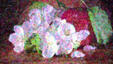 Drawn video -apple and apple-tree flower from the moving color points and spots Stock Footage 87181320