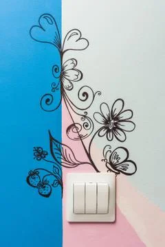 Drawn on the wall copyright patterns in the nursery Stock Photos
