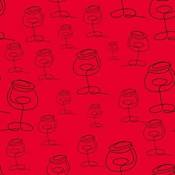 Drawn wineglass seamless pattern. oneline. Stock Illustration
