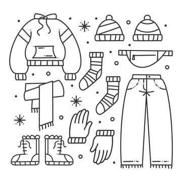 Drawn winter clothes and essentials for coloring Stock Illustration