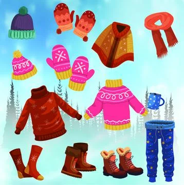 Drawn winter clothes pack Stock Illustration