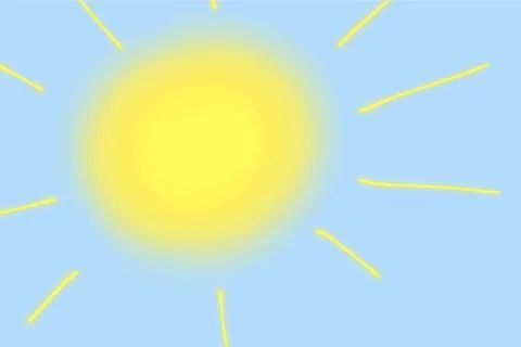 Drawn yellow sun with rays in the blue sky Stock Illustration