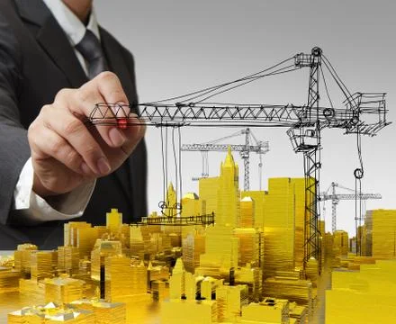 Draws golden building development concept Stock Illustration