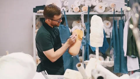 Draws lines, marks the place for cutting Stock Footage 243635128