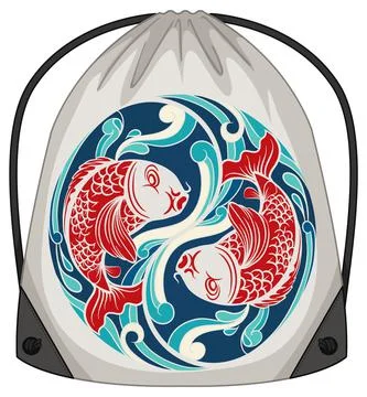 Drawstring backpack with koi carp pattern Stock Illustration