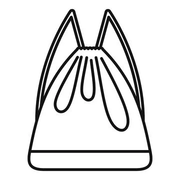 Drawstring bag icon in black outline art Stock Illustration