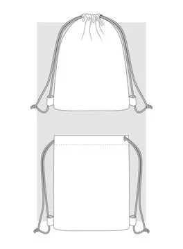 Drawstring Bags technical sketch. Illustrazione stock