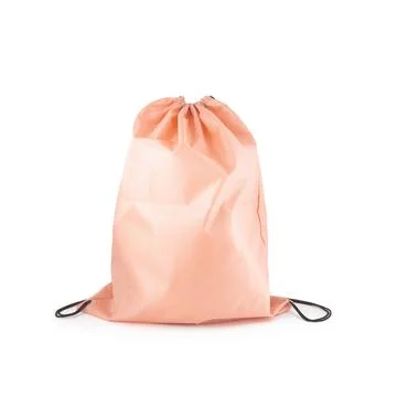 Drawstring pack template classic pink textile isolated on white Stock Photos