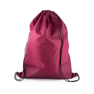 Drawstring pack template classic red textile isolated on white Stock Photos