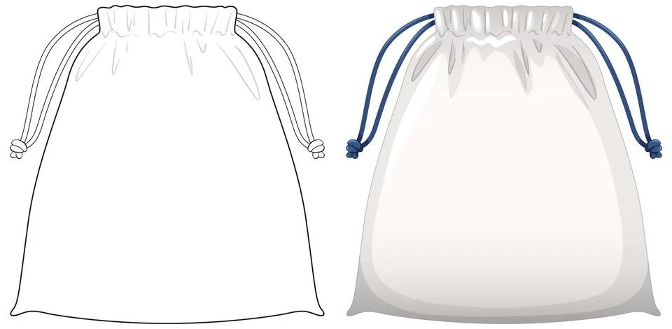 Drawstring Pouch Bag Vector Illustration with Outline and Color Stock Illustration