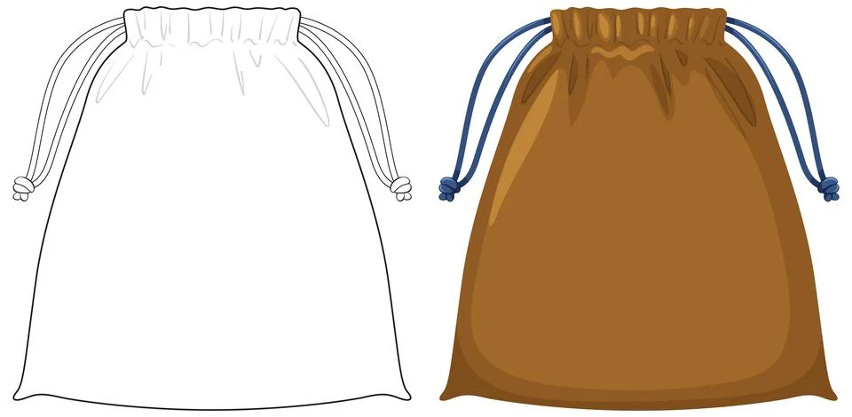Drawstring Pouch Vector Illustration with Outline and Colored Versions Stock Illustration