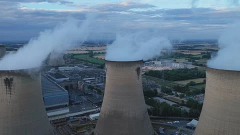 Drax Power Station Cooling Towers Releasing Steam Into the Sky During the Stock Footage 343885017