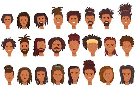Dreadlocks icons set cartoon vector. African fashion Illustrazione stock